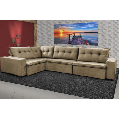 Sofa de Canto Retrátil e Reclinável com Molas Cama inBox Austin 2,70m x 2,70m Suede Velusoft Castor