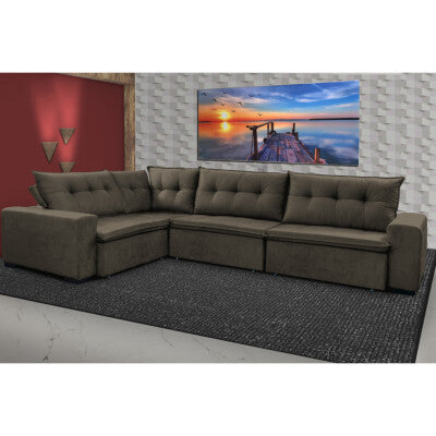 Sofa de Canto Retrátil e Reclinável com Molas Cama inBox Austin 3,85X2,64 ou 2,64X3,85 Suede Velusoft Café