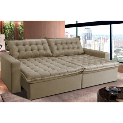 Sofá Retrátil e Reclinável 2,15m Cama inBox Big Fresh com SoftGel D40 Velupluma Bege