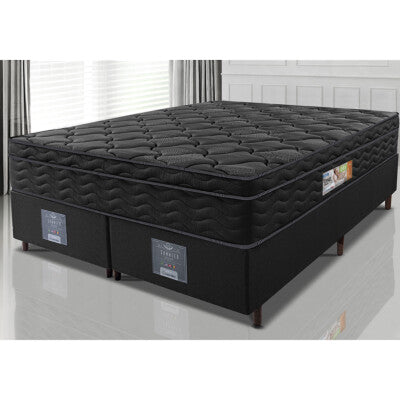 Cama Box Queen Colchão OrtoFirm Black + Box 158x198x71 Double Face Espuma D33 Preto