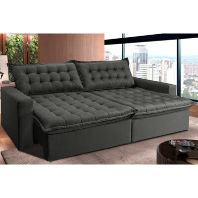 Sofá Sem Caixa Retrátil Baú 1,60m Cama inBox Secret Suede Velusoft Cinza