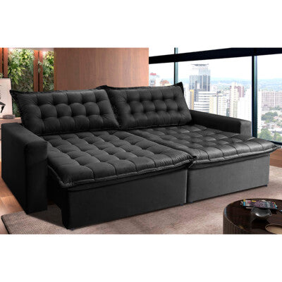 Sofá Sem Caixa Retrátil Reclinável 2,95m Cama inBox Versátil com Pillow Top e Molas Velusoft Preto