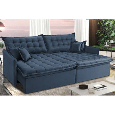 Sofá Sem Caixa Retrátil Baú 1,60m Cama inBox Secret Suede Velusoft Azul