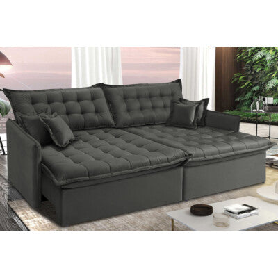 Sofá Retrátil e Reclinável 2,55m Molas Ensacadas Cama inBox Big Space com Bordado 3D Velusoft Cinza