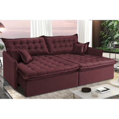 Sofá Retrátil e Reclinável 2,35m Cama inBox Big Fresh com SoftGel D40 Velupluma Vinho