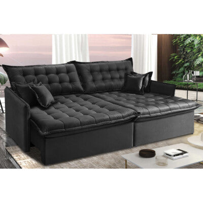 Sofá Sem Caixa Retrátil Baú 1,80m Cama inBox Secret Suede Velusoft Preto