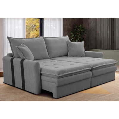 Sofá Baú Sem Caixa Retrátil 1,60m SoftGel Petit Boucle Cinza Claro Cama inBox
