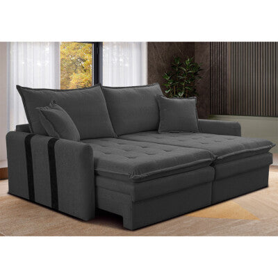 Sofá Baú Sem Caixa Retrátil 1,80m SoftGel Bonnie Boucle Cinza Claro Cama inBox