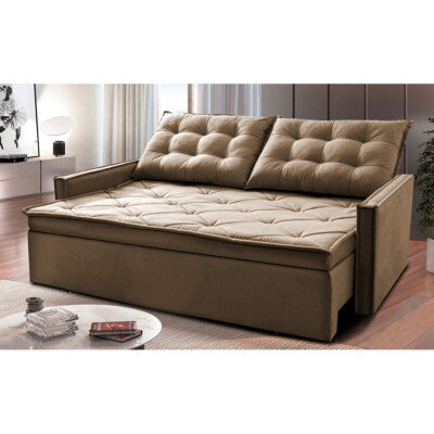 Sofá Sem Caixa Retrátil 1,60m SoftGel Luna Velusoft Castor Cama inBox