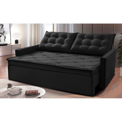 Sofá Sem Caixa Retrátil Baú 1,80m Cama inBox Secret Suede Velusoft Preto