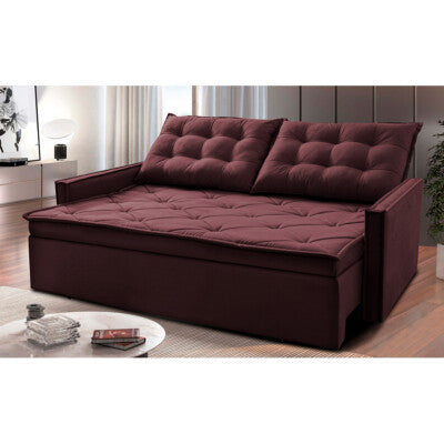 Sofá Sem Caixa Retrátil 1,60m SoftGel Luna Velusoft Vinho Cama inBox