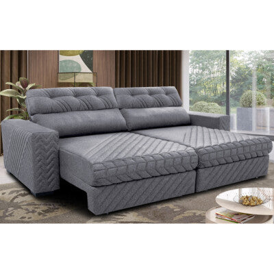 Sofá Retrátil e Reclinável 2,15m Molas Ensacadas Cama inBox Big Space com Bordado 3D Velusoft Cinza