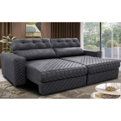 Sofá Retrátil e Reclinável 2,35m Molas Ensacadas Cama inBox Big Space com Bordado 3D Velusoft Cinza