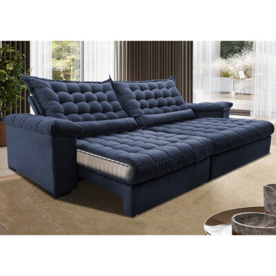 Sofá Retrátil e Reclinável 2,35m Cama inBox Big Star com SoftGel D40 Velupluma Azul