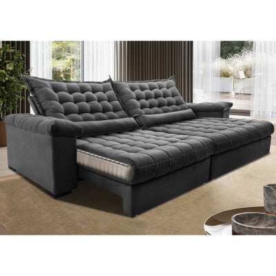 Sofá Retrátil e Reclinável 2,15m Cama inBox Big Fresh com SoftGel D40 Velupluma Cinza