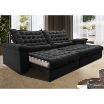 Sofá Retrátil e Reclinável 2,35m Cama inBox Big Fresh com SoftGel D40 Velupluma Preto