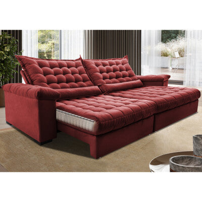 Sofá Retrátil e Reclinável 2,75m Molas Ensacadas Cama inBox Spazus com Bordado 3D Velusoft Vermelho