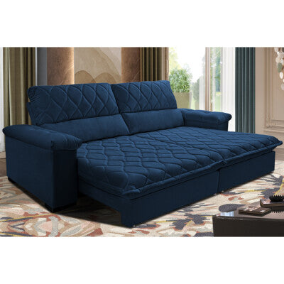 Sofá Sem Caixa Retrátil Reclinável 2,75m Cama inBox Versátil com Pillow Top e Molas Velusoft Azul
