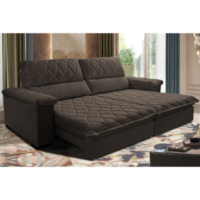Sofá Retrátil e Reclinável 2,75m Molas Ensacadas Cama inBox Elegance com ThermoGel Velusoft Café