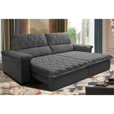 Sofá Retrátil e Reclinável 2,35m Molas Ensacadas Cama inBox Big Space com Bordado 3D Velusoft Cinza