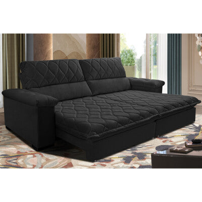 Sofá Sem Caixa Retrátil Reclinável 2,95m Cama inBox Versátil com Pillow Top e Molas Velusoft Preto