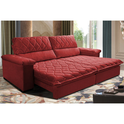 Sofá Sem Caixa Retrátil Reclinável 2,35m Cama inBox Versátil com Pillow Top e Molas Velusoft Vermelho