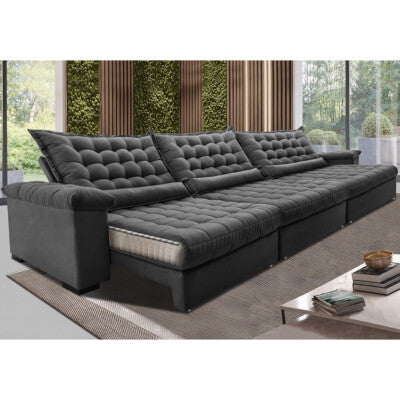 Sofá Retrátil e Reclinável 3,85m Cama inBox Big Puffer com SoftGel D40 Velupluma Cinza