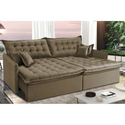 Sofá Sem Caixa Retrátil 1,60m SoftGel Luna Velusoft Castor Cama inBox