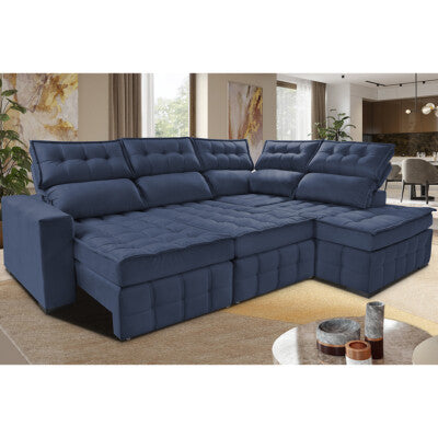 Sofá de Canto Direito 2,65x2,30m Retrátil e Reclinável com Molas Ensacadas Cama inBox Nobre Cinza