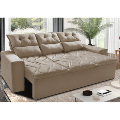 Sofá Sem Caixa Retrátil e Reclinável 1,55m Cama inBox Versátil Suede Velusoft Bege