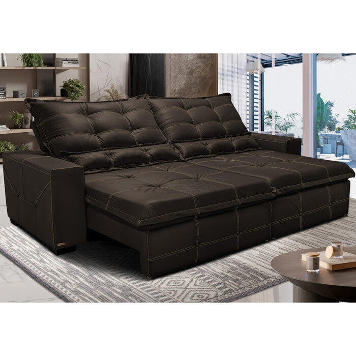 Sofá de Courino Retrátil e Reclinável 2,75m Cama inBox Bourbon SoftGel D40 Café
