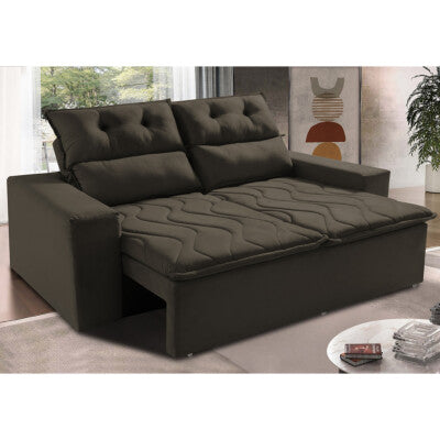 Sofá Sem Caixa Retrátil 1,80m SoftGel Celeste Velusoft Café Cama inBox