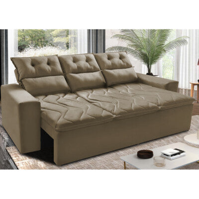 Sofá Sem Caixa Retrátil e Reclinável 1,95m Cama inBox Versátil Suede Velusoft Castor
