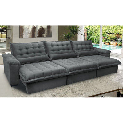 Sofá Retrátil e Reclinável com Molas Ensacadas Cama inBox Master 3,22m Tecido Suede Cinza