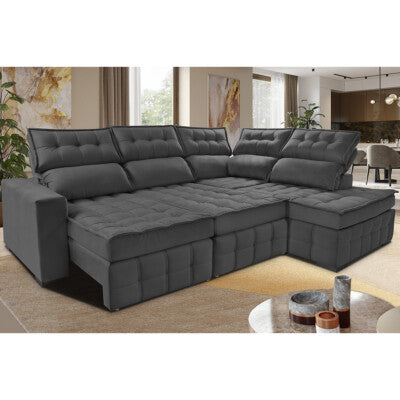 Sofá de Canto Direito 2,65x2,30m Retrátil e Reclinável com Molas Ensacadas Cama inBox Nobre Preto