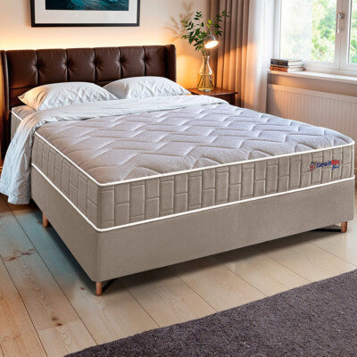 Cama Box Casal Colchão OrtoFirm + Box 138x188x71 Double Face Espuma D33 Dourado