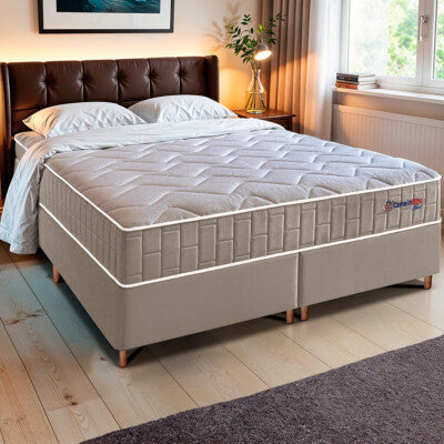 Cama Box King Colchão OrtoFirm + Box 193x203x71 Double Face Espuma D33 Dourado