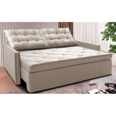 Sofá Baú Sem Caixa Retrátil 1,80m SoftGel Petit Boucle Bege Claro Cama inBox