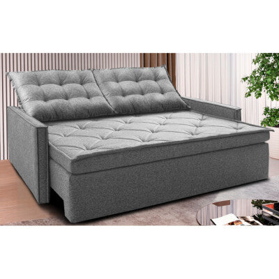 Sofá Baú Sem Caixa Retrátil 1,80m SoftGel Petit Boucle Cinza Claro Cama inBox