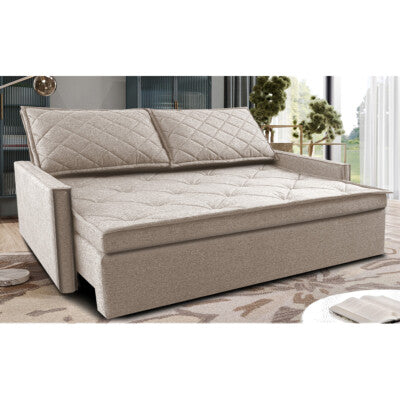 Sofá Baú Sem Caixa Retrátil 1,80m SoftGel Petit Boucle Bege Claro Cama inBox