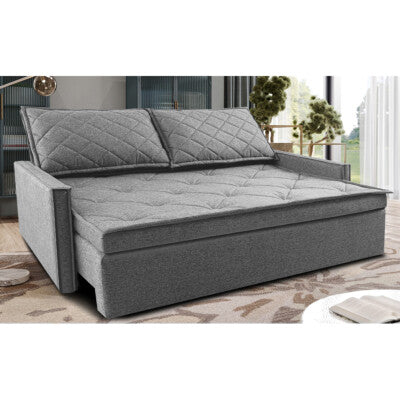 Sofá Baú Sem Caixa Retrátil 1,80m SoftGel Petit Boucle Cinza Claro Cama inBox