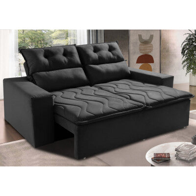 Sofá Sem Caixa Retrátil 1,80m SoftGel Celeste Velusoft Preto Cama inBox