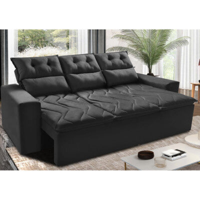 Sofá Sem Caixa Retrátil e Reclinável 1,95m Cama inBox Versátil Suede Velusoft Preto