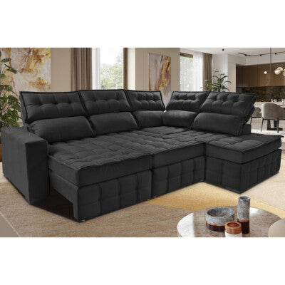 Sofá de Canto Direito 2,65x2,30m Retrátil e Reclinável com Molas Ensacadas Cama inBox Nobre Cinza