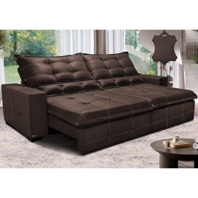 Sofá de Courino Retrátil e Reclinável 2,75m Cama inBox Bourbon SoftGel D40 Café