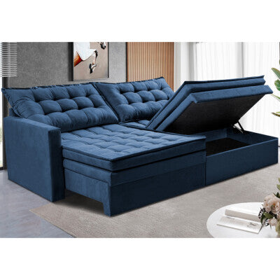 Sofá Sem Caixa Retrátil 2,00m SoftGel Celeste Velusoft Azul Cama inBox