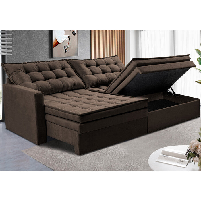 Sofá Sem Caixa Retrátil Baú 1,80m Cama inBox Secret Suede Velusoft Café