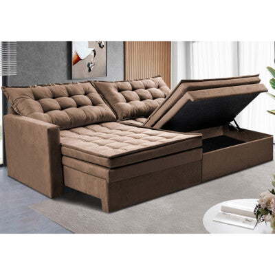 Sofá Baú Sem Caixa Retrátil 2,00m SoftGel Petit Boucle Caramelo Cama inBox