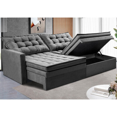 Sofá Sem Caixa Retrátil 1,80m SoftGel Luna Velusoft Cinza Cama inBox