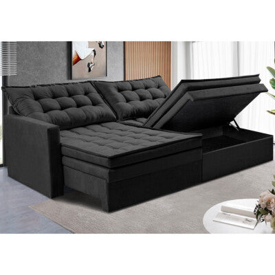 Sofá Sem Caixa Retrátil 1,80m SoftGel Celeste Velusoft Preto Cama inBox